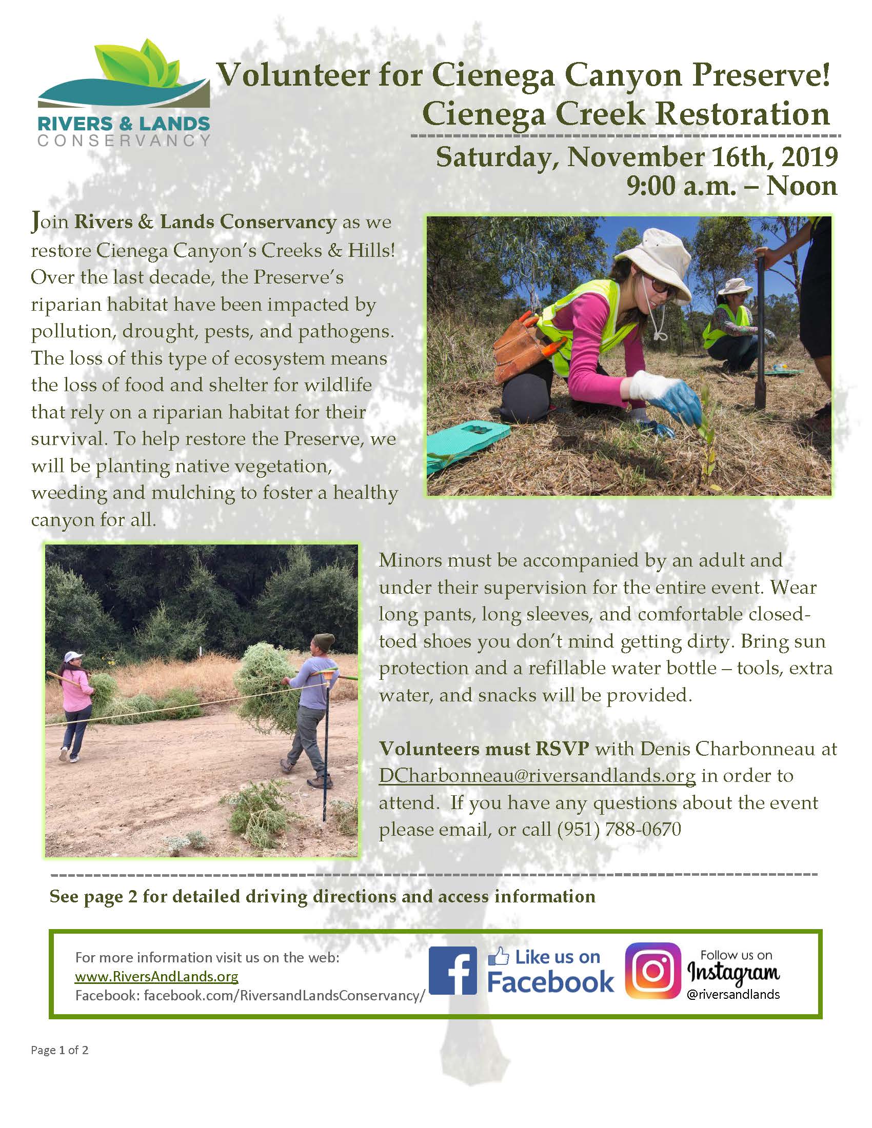 Cienega Creek Volunteer Restoration Day! Rivers & Lands Conservancy